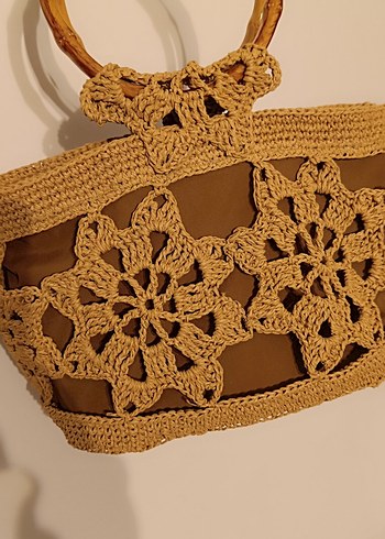 Bej Dantel Detaylı Örgü Bohem Kadın Çanta - Görsel 2