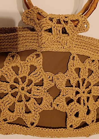 Bej Dantel Detaylı Örgü Bohem Kadın Çanta - Görsel 6