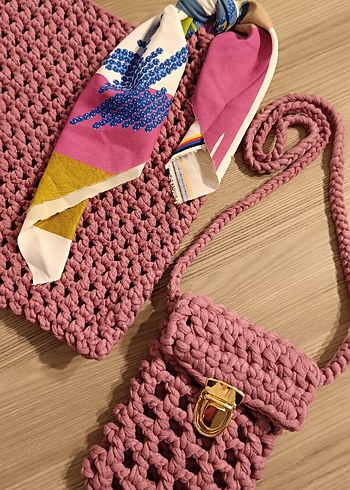 Örgü Pembe Kadın Çanta - Görsel 2