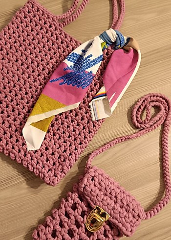 Örgü Pembe Kadın Çanta - Görsel 3