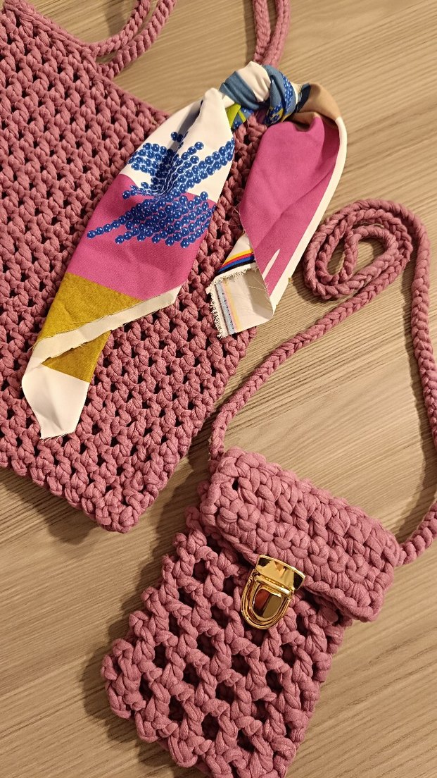 Örgü Pembe Kadın Çanta - Görsel 2