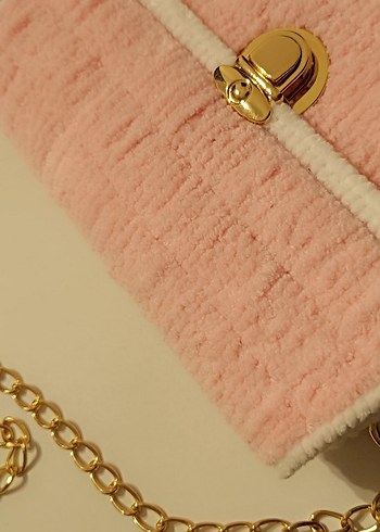 Pembe Nakışlı Zincir Detaylı Kadın Çanta - Görsel 3