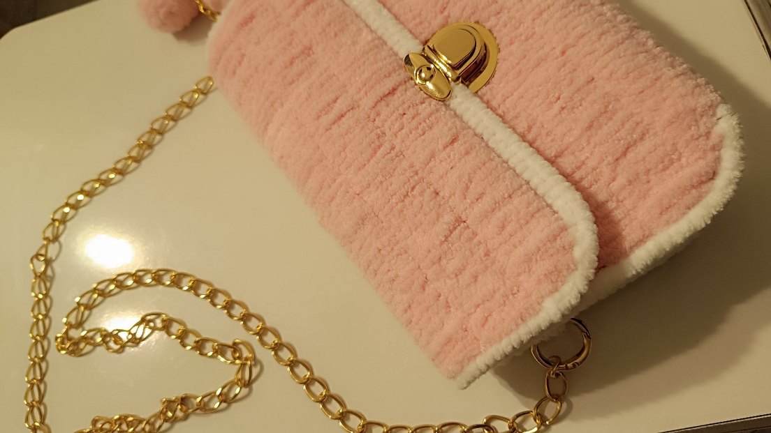 Pembe Nakışlı Zincir Detaylı Kadın Çanta - Görsel 3