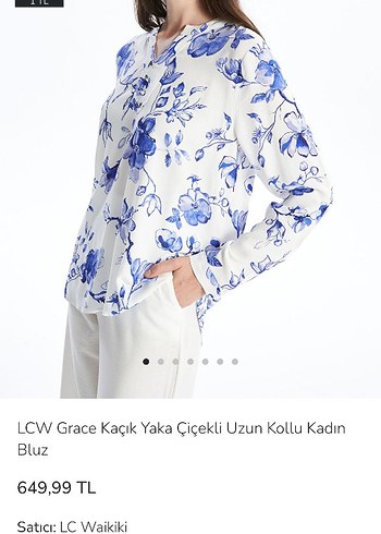 LCW Grace Kadın Mavi Çiçekli Uzun Kollu Bluz