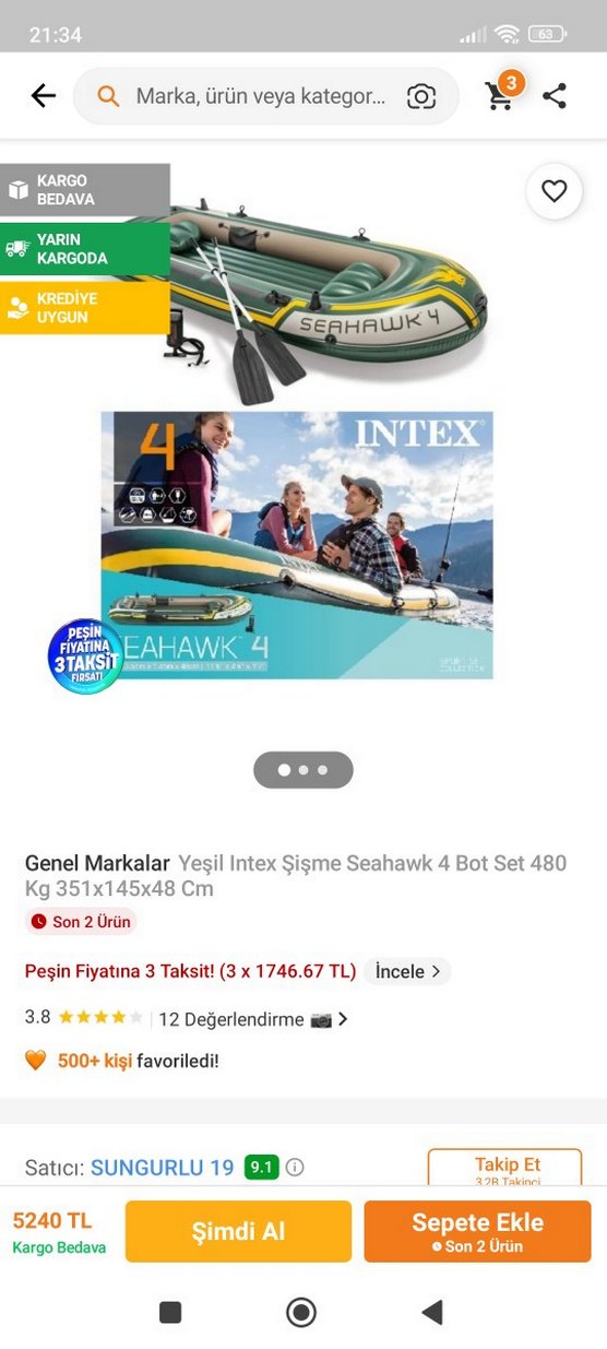 Intex Seahawk 4 Koyu Mavi Şişme Bot - Görsel 3