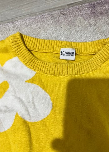 Kız Çocuk Sarı Çiçekli Uzun Kollu Triko Tişört - Görsel 3