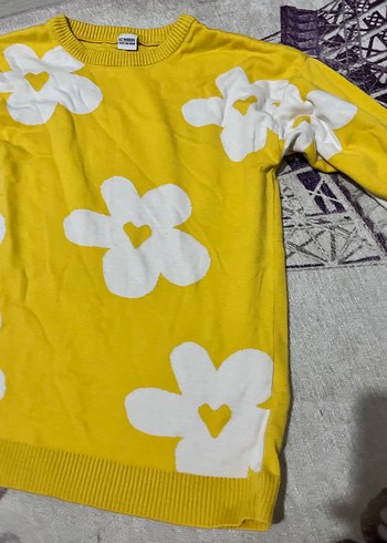 Kız Çocuk Sarı Çiçekli Uzun Kollu Triko Tişört - Görsel 5