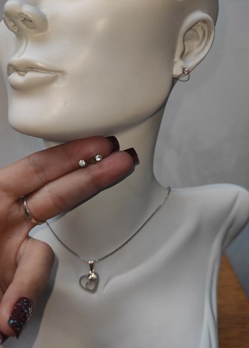 Accessorize 3'lü Zirkon Taşlı Kalpli Küpe Kolye Ucu Set