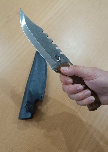 Koyu Kahverengi Saplı Testereli Bıçak Avcı bıçağı