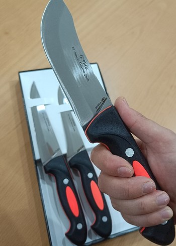 Beden Kırmızı Saplı 3 Parça Mutfak Bıçak Seti