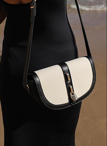Zara Çanta siyah krem kontrast çapraz çanta
