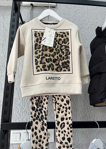 Kız Çocuk Bej Leopar Desenli Sweatshirt