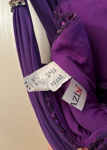 Mor Uzun Drapeli V Yaka Abiye Elbise - Görsel 3