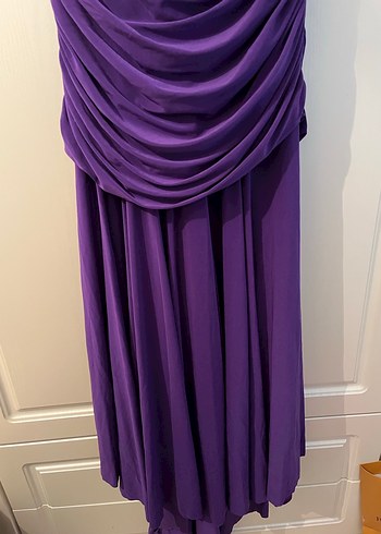 Mor Uzun Drapeli V Yaka Abiye Elbise - Görsel 5