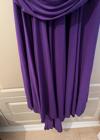 Mor Uzun Drapeli V Yaka Abiye Elbise - Görsel 2