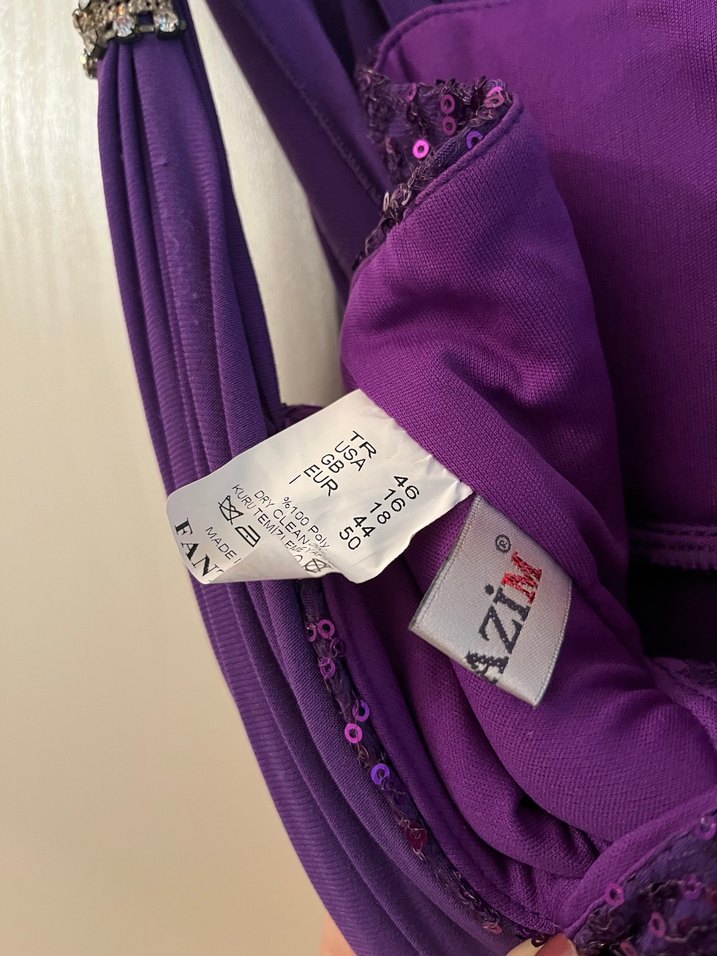 Mor Uzun Drapeli V Yaka Abiye Elbise - Görsel 3