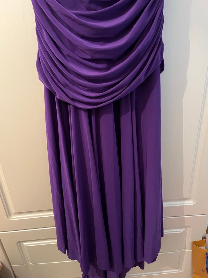 Mor Uzun Drapeli V Yaka Abiye Elbise - Görsel 5