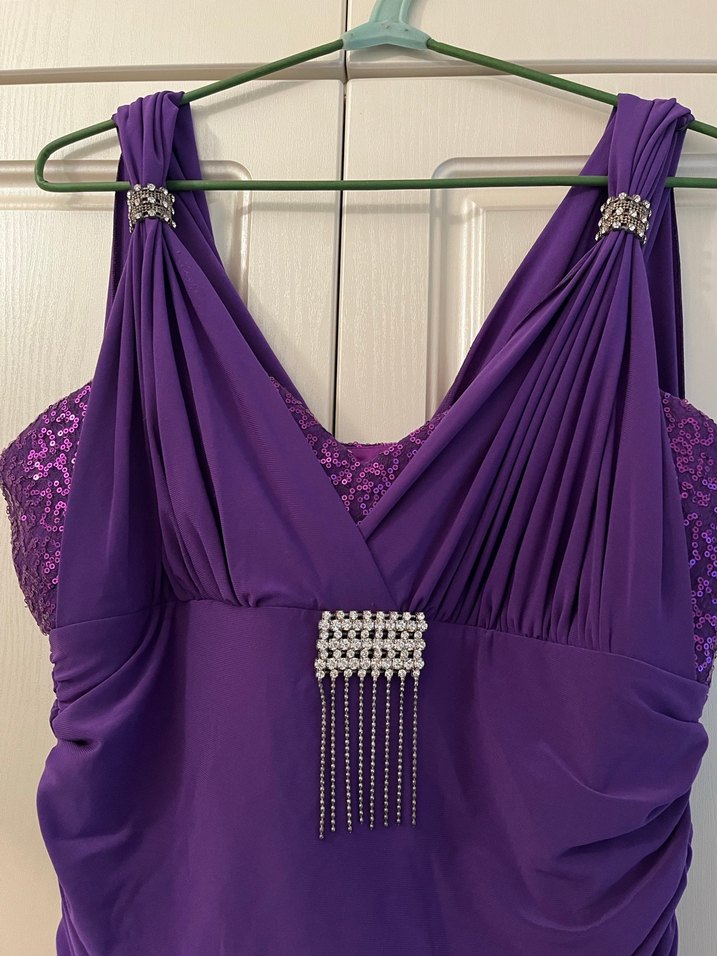 Mor Uzun Drapeli V Yaka Abiye Elbise - Görsel 4