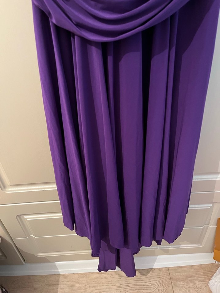 Mor Uzun Drapeli V Yaka Abiye Elbise - Görsel 2