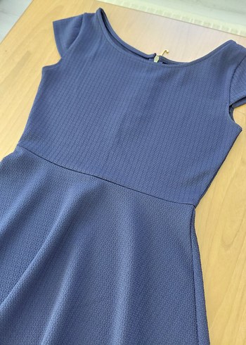 Mavi V Yaka Midi Triko Elbise - Görsel 2