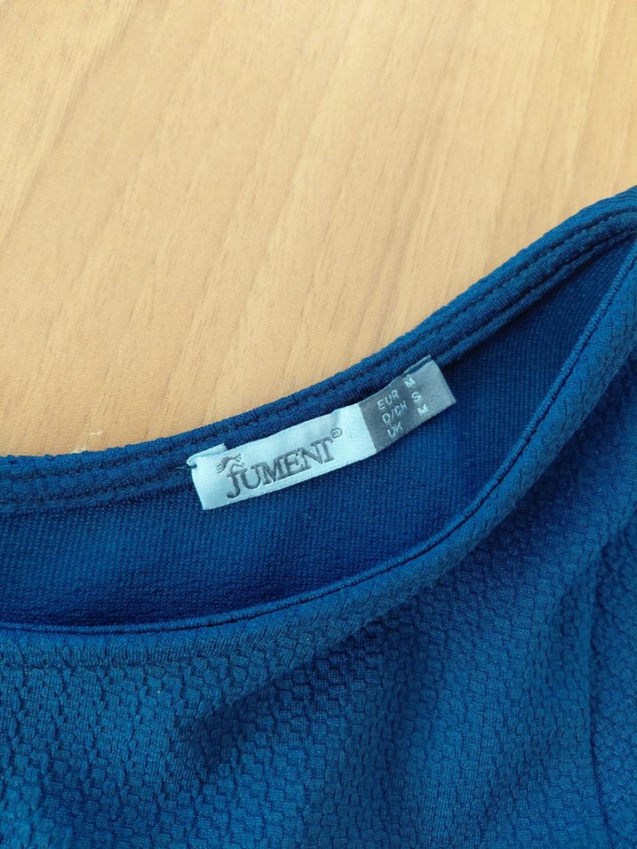 Mavi V Yaka Midi Triko Elbise - Görsel 3