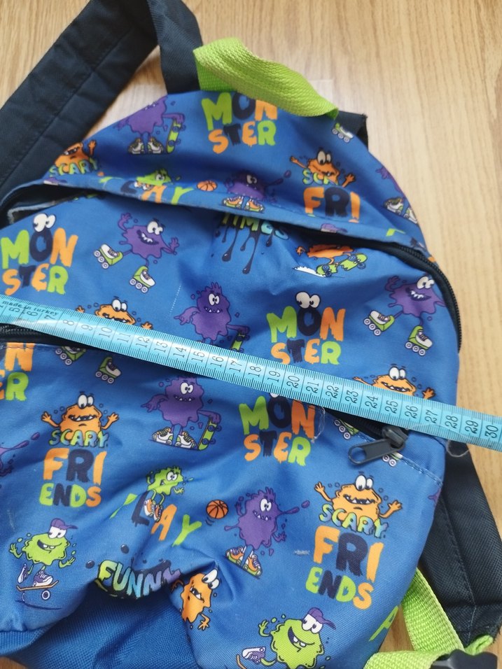 Renkli Canavar Desenli Mavi Çocuk Okul Çantası - Görsel 2