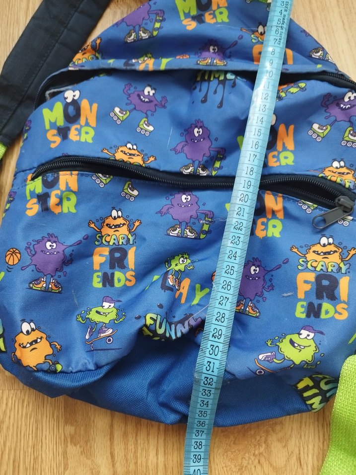 Renkli Canavar Desenli Mavi Çocuk Okul Çantası - Görsel 3