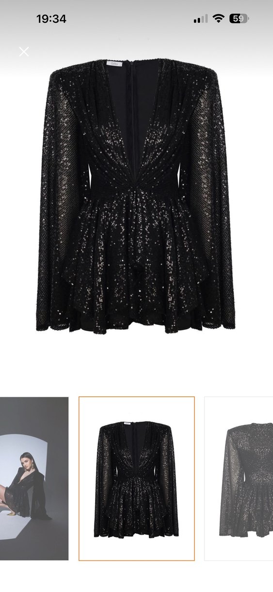 Gira markasına ait Siyah Mini Simli V Yakalı Kadın Elbise - Görsel 2