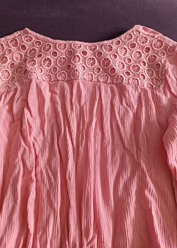 Dantel Detaylı Pembe Keten Gömlek - Görsel 2