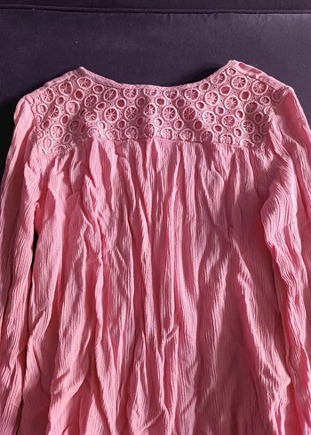 Dantel Detaylı Pembe Keten Gömlek - Görsel 3