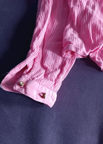 Dantel Detaylı Pembe Keten Gömlek - Görsel 7