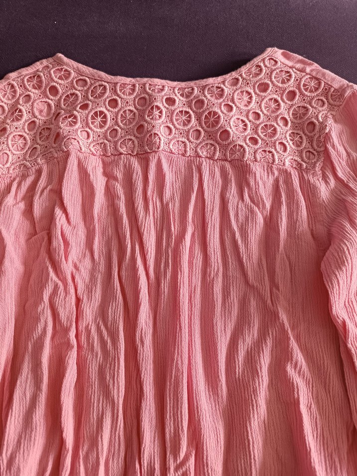 Dantel Detaylı Pembe Keten Gömlek - Görsel 2