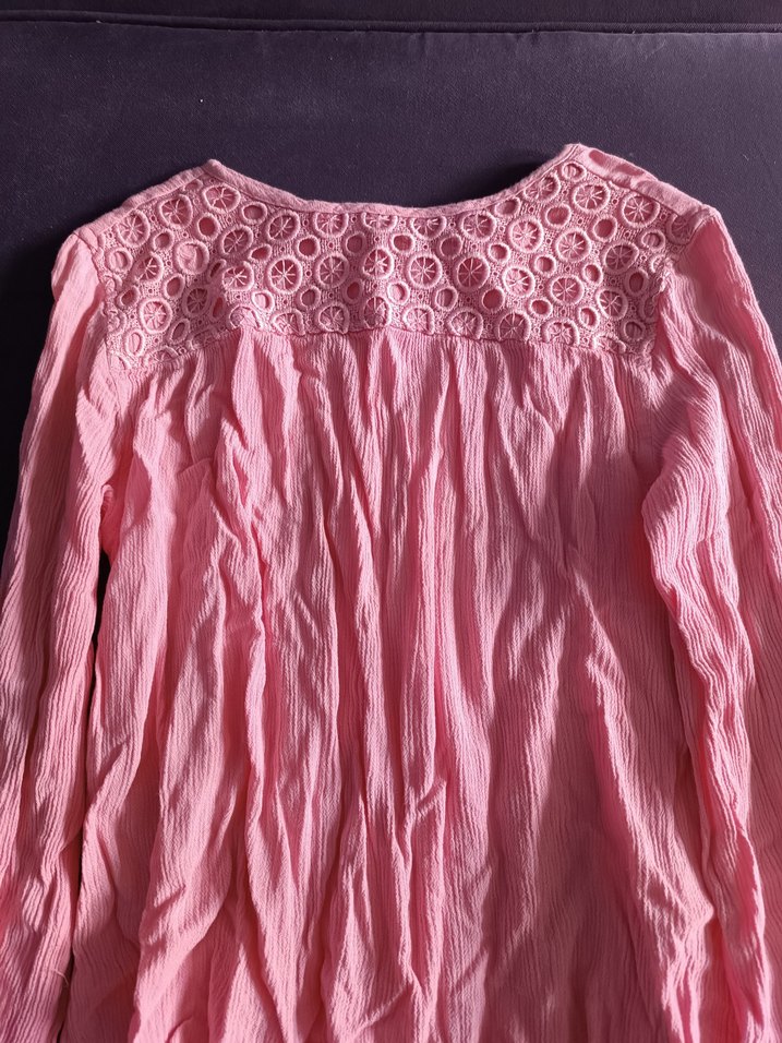 Dantel Detaylı Pembe Keten Gömlek - Görsel 3