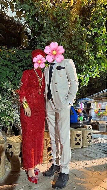 38 Beden kırmızı Renk Tesettür abiye