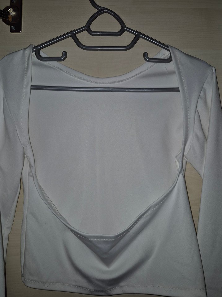 Beyaz Denim Transparan Crop Top - Görsel 3