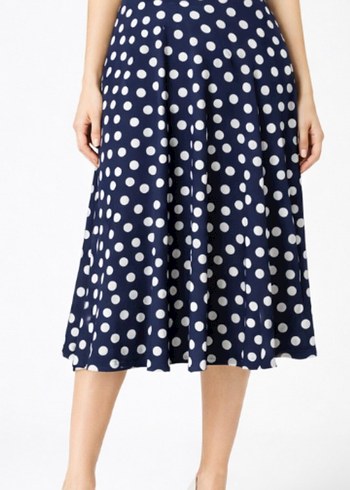 lacivert Puantiyeli  Midi Etek - Görsel 2