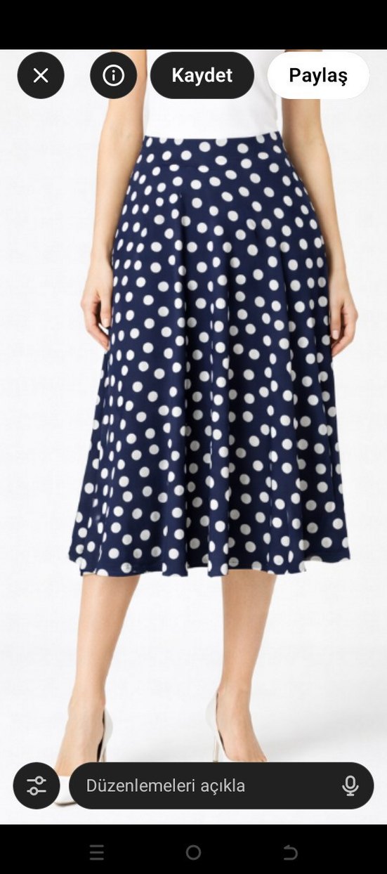 lacivert Puantiyeli  Midi Etek - Görsel 2
