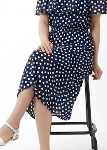 Puantiyeli Midi Elbise - Görsel 3