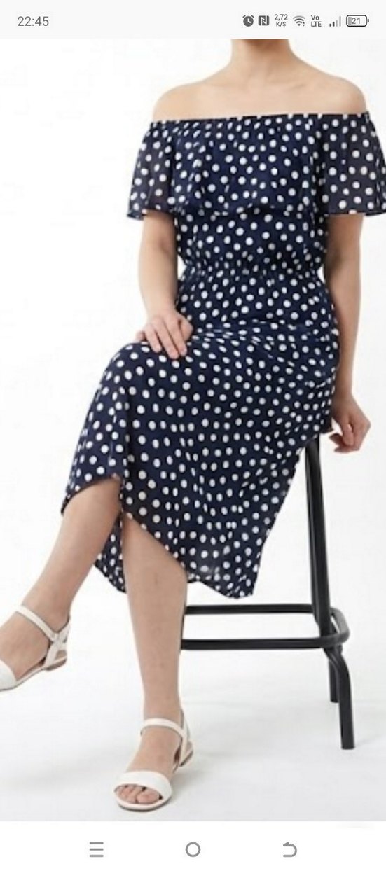 Puantiyeli Midi Elbise - Görsel 3