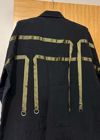 Siyah Uzun Keten Fermuarlı Ceket - Görsel 4