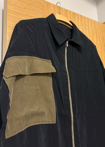 Siyah Uzun Keten Fermuarlı Ceket - Görsel 5