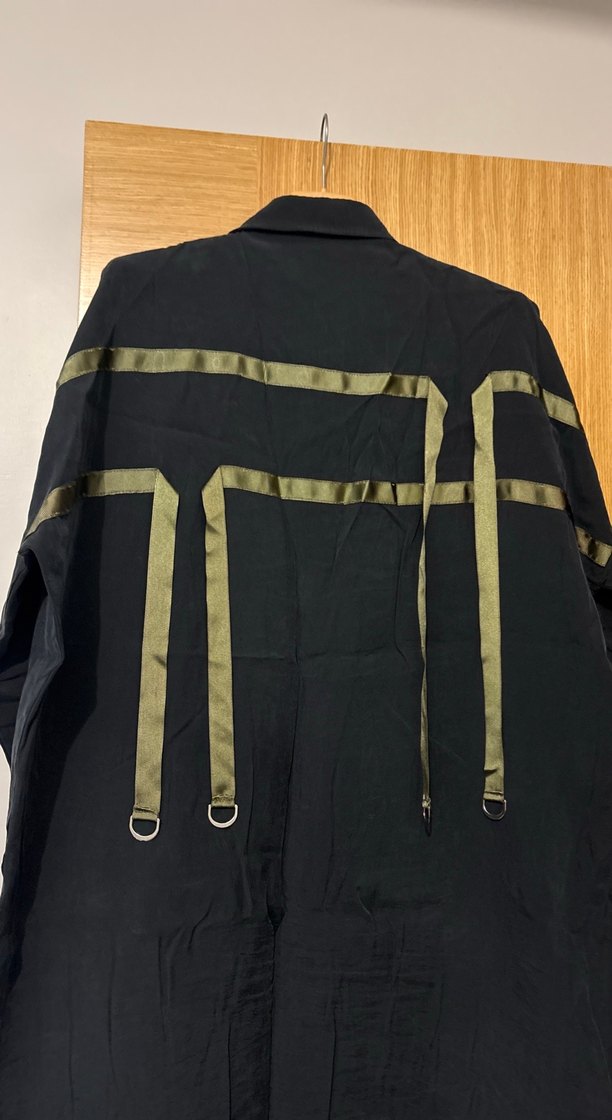 Siyah Uzun Keten Fermuarlı Ceket - Görsel 4