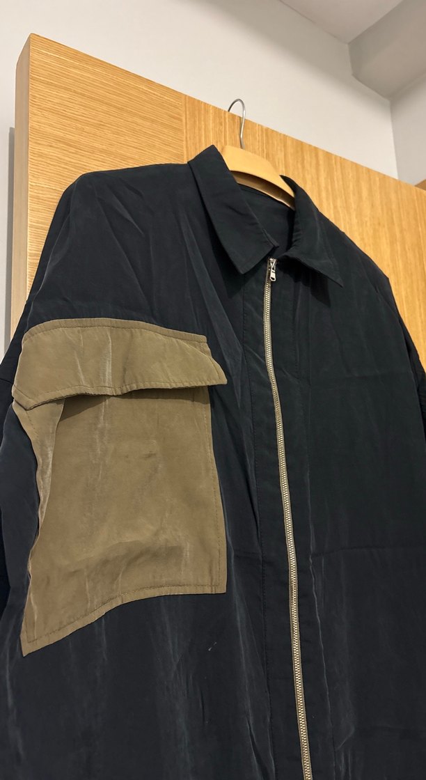 Siyah Uzun Keten Fermuarlı Ceket - Görsel 5