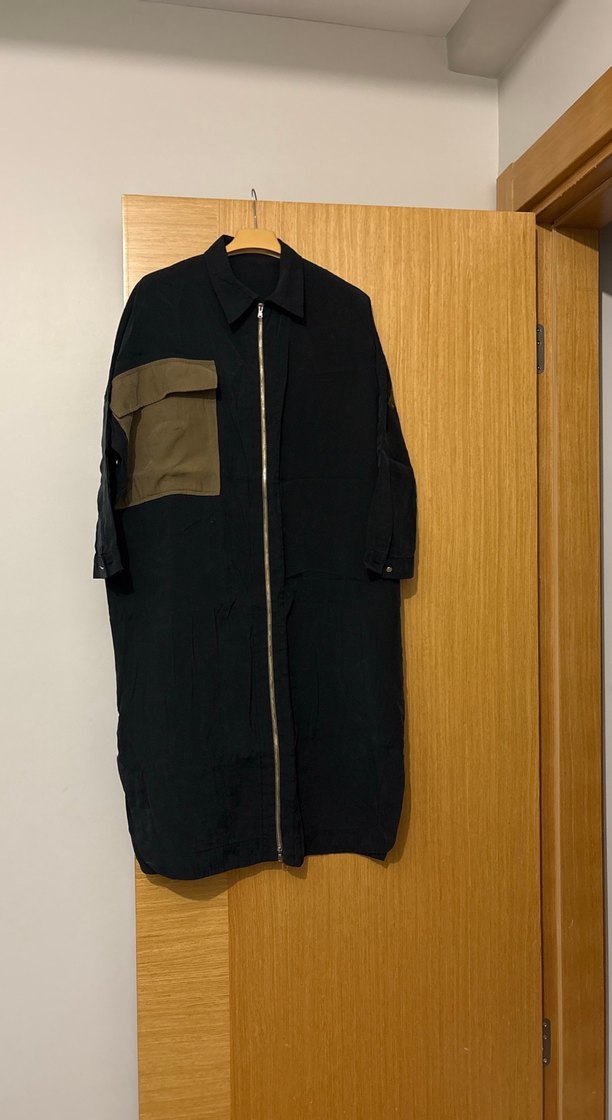 Siyah Uzun Keten Fermuarlı Ceket - Görsel 2