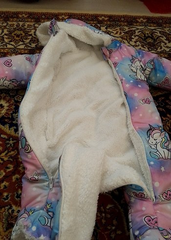 Kız Bebek Renkli Bağlama Desenli Kürklü Tulumu - Görsel 2