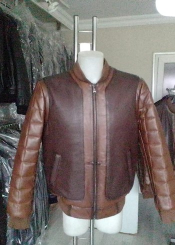 Kahverengi Deri Biker Erkek Ceket