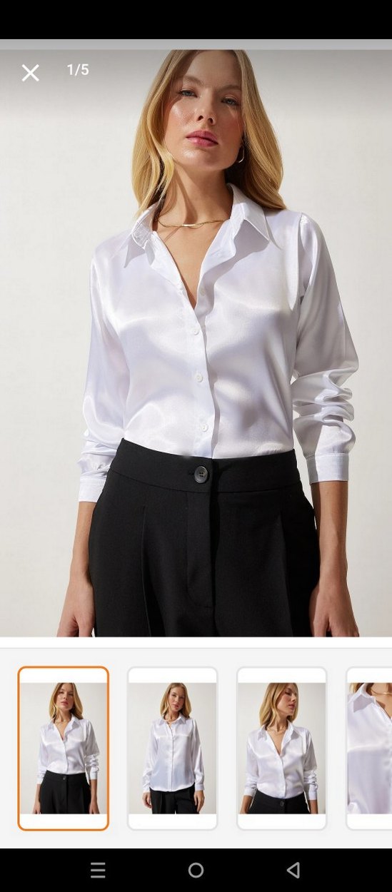 Kadın Beyaz V Yakalı Saten Gömlek - Görsel 2