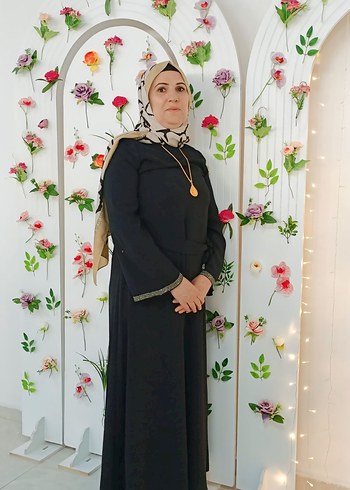 Uzun Siyah Etnik Desenli Kadın Elbise