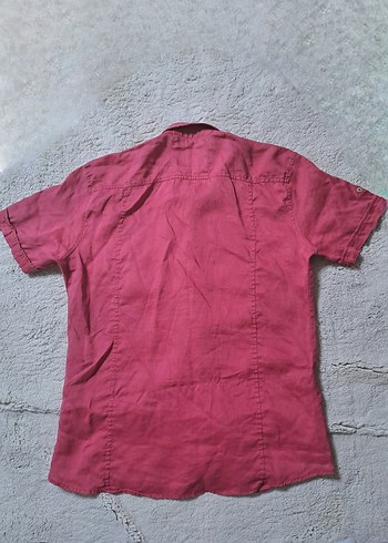 American Vintage Mercan Rengi Kısa Kollu Keten Vintage Erkek Gömlek