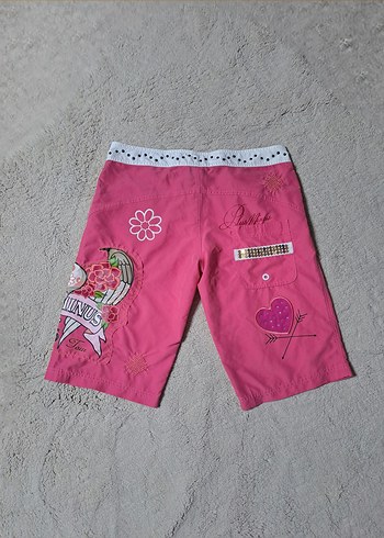 Dikişli ve Baskılı Pembe Vintage Deniz Şortu - Görsel 2